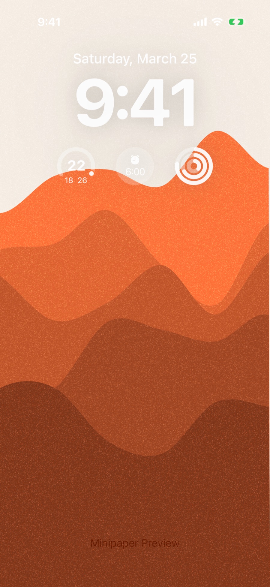 Mountains wallpaper style in Minipaper on an iPhone Lock Screen