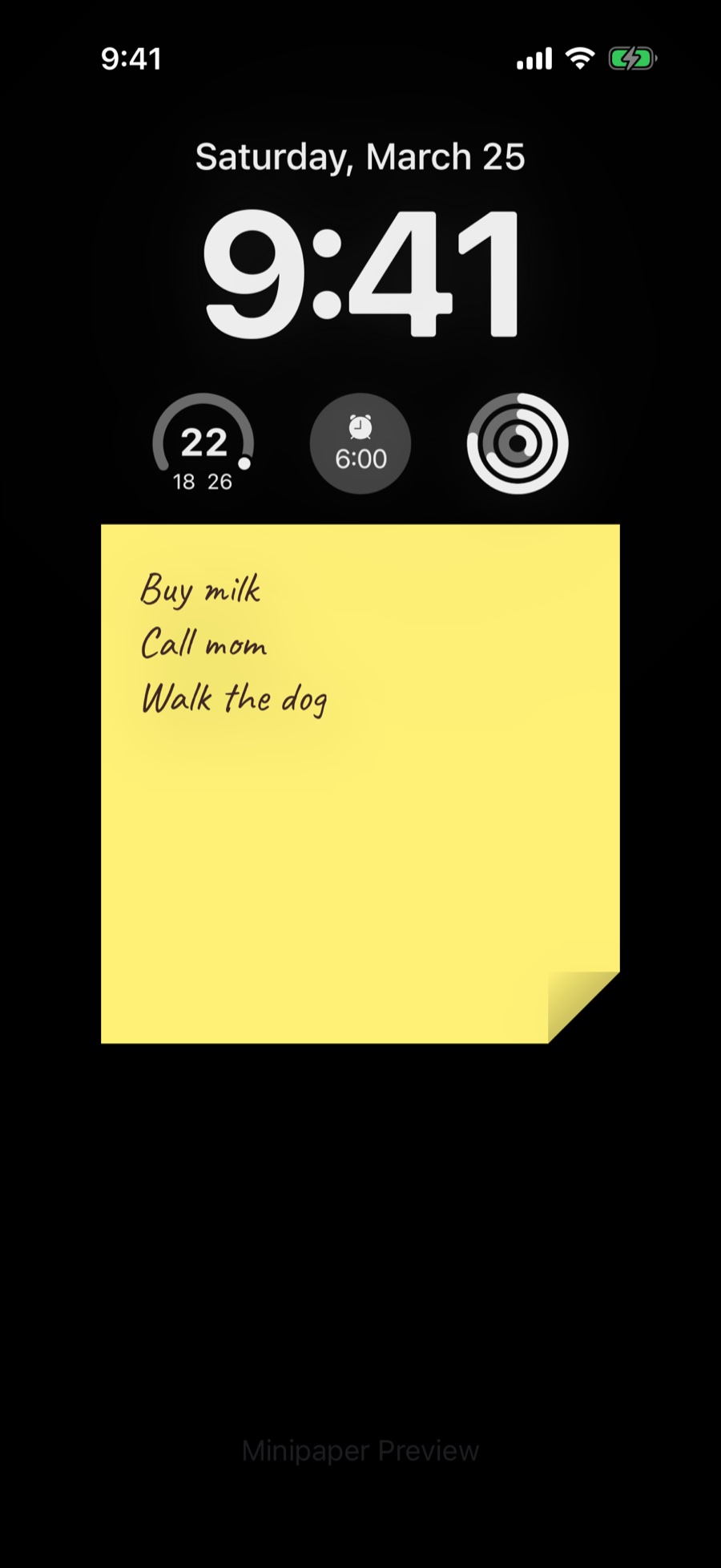 Notes wallpaper style in Minipaper on an iPhone Lock Screen