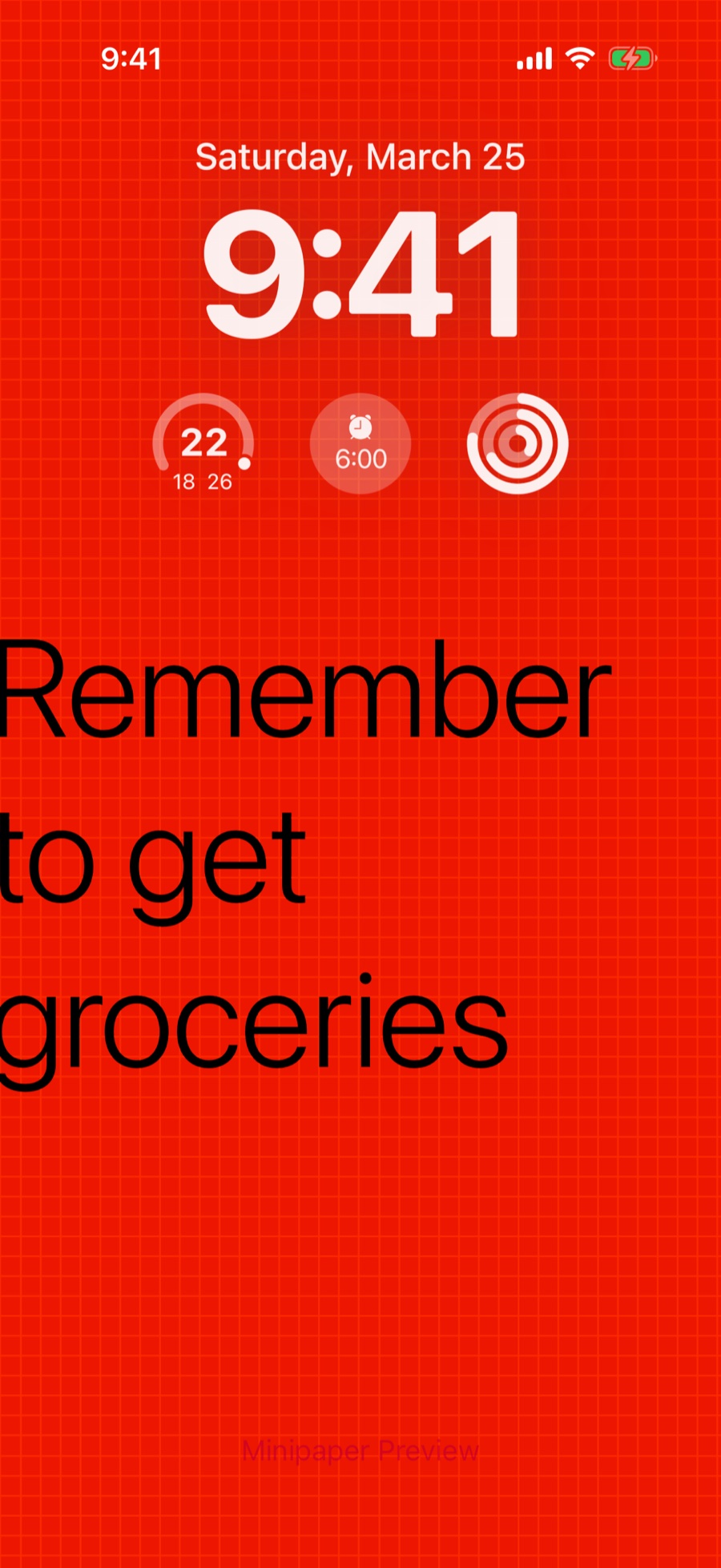Text wallpaper style in Minipaper on an iPhone Lock Screen